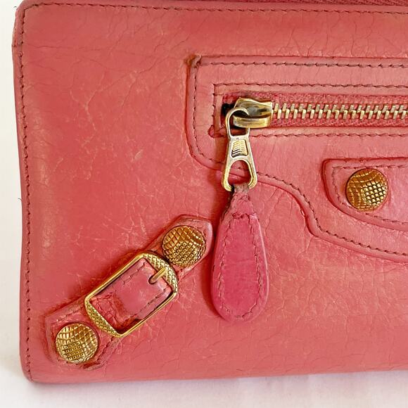 BALENCIAGA Motocross Leather Lambskin Zip Around Wallet Salmon - Picture 3 of 13